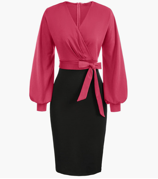 Style Bow 2/3 Sleeve Business Pencil Dress