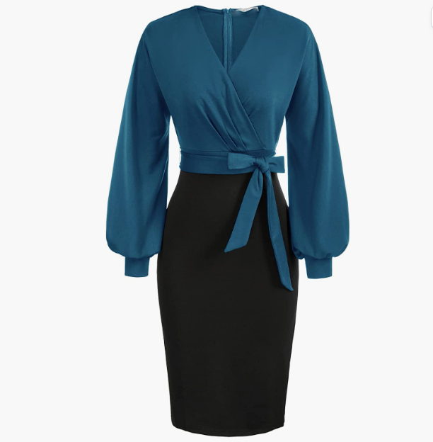 Style Bow 2/3 Sleeve Business Pencil Dress