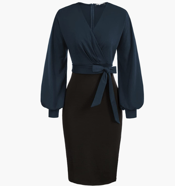 Style Bow 2/3 Sleeve Business Pencil Dress