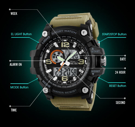 Waterproof Military LED Screen Large Face Stopwatch Alarm