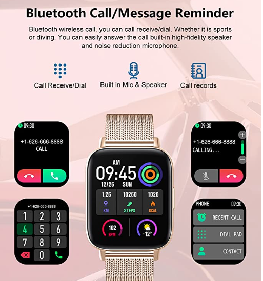 Fitness Watch with Blood Pressure Heart Rate Monitor, IP67 Waterproof Stainless Steel Sport Smartwatch