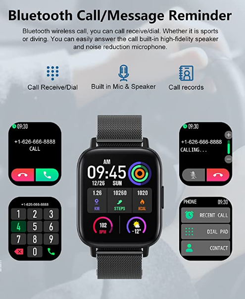 Fitness Watch With Blood Pressure Heart Rate Monitor, IP67 Waterproof Stainless Steel Sport Smartwatch