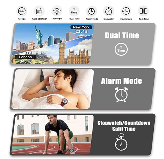 Watch Waterproof with Stopwatch Alarm Countdown Dual Time, Ultra-Thin Super Wide-Angle Display Digital Wrist Watches for Men Women