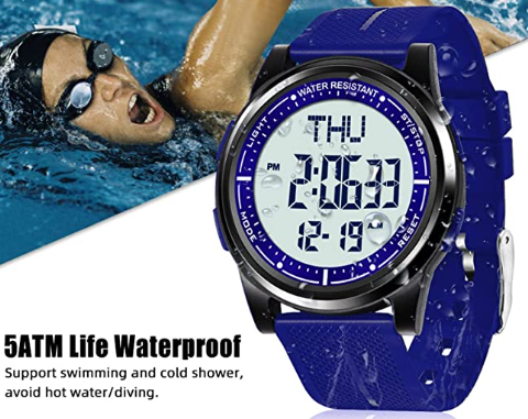 Watch Waterproof with Stopwatch Alarm Countdown Dual Time, Ultra-Thin Super Wide-Angle Display Digital Wrist Watches for Men Women