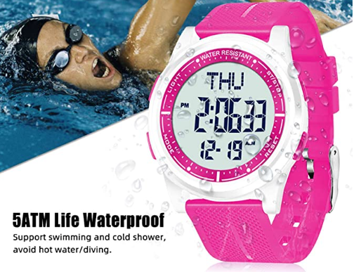 Watch Waterproof with Stopwatch Alarm Countdown Dual Time, Ultra-Thin Super Wide-Angle Display Digital Wrist Watches for Men Women