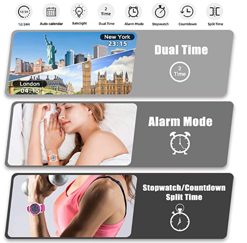 Watch Waterproof with Stopwatch Alarm Countdown Dual Time, Ultra-Thin Super Wide-Angle Display Digital Wrist Watches for Men Women