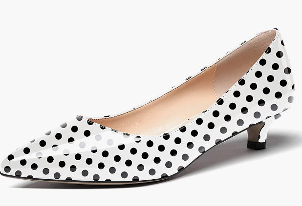 Women's Slip On Solid Pointed Toe Patent Kitten Low Heel Pumps Shoes
