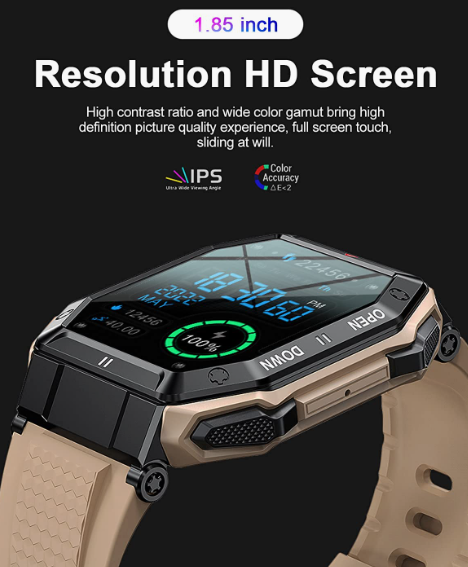 Military Smart Watches for Men Waterproof Outdoors Sport Fitness Activity Tracker Watch, 1.85'' HD Blood Pressure/Blood Oxygen/Heart Rate Monitor