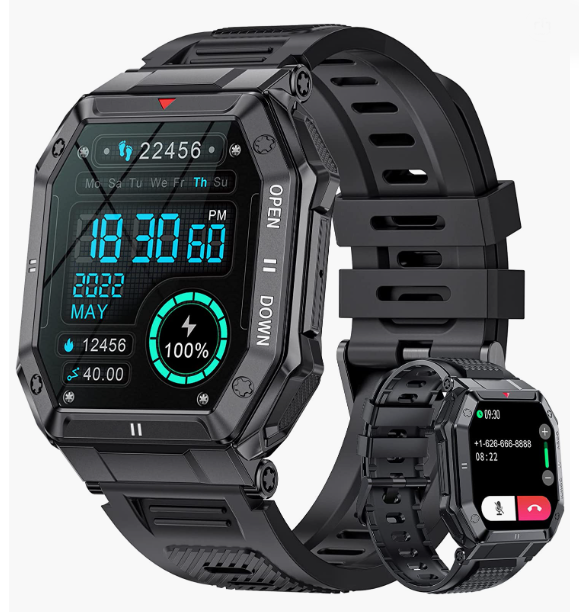 Military Smart Watches for Men Waterproof Outdoors Sport Fitness Activity Tracker Watch, 1.85'' HD Blood Pressure/Blood Oxygen/Heart Rate Monitor
