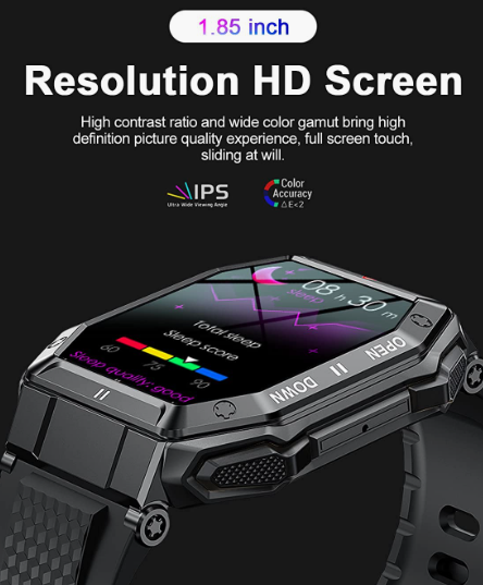 Military Smart Watches for Men Waterproof Outdoors Sport Fitness Activity Tracker Watch, 1.85'' HD Blood Pressure/Blood Oxygen/Heart Rate Monitor