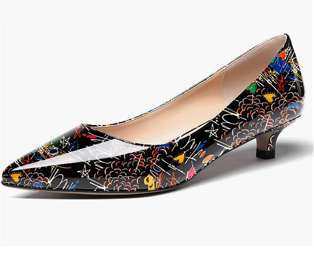 Women's Slip On Solid Pointed Toe Patent Kitten Low Heel Pumps Shoes