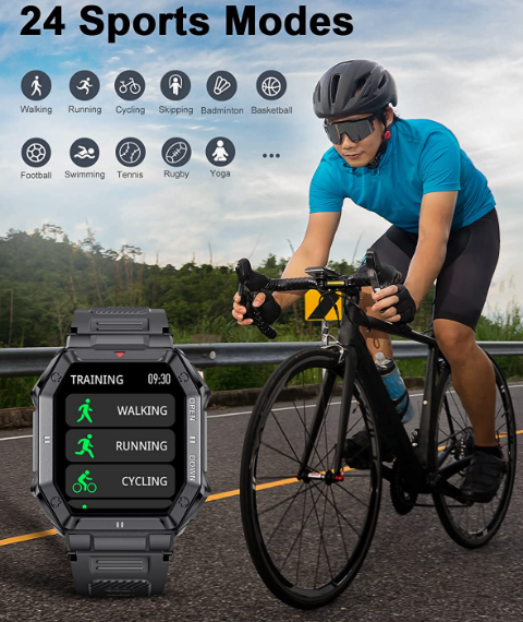 Military Smart Watches for Men Waterproof Outdoors Sport Fitness Activity Tracker Watch, 1.85'' HD Blood Pressure/Blood Oxygen/Heart Rate Monitor