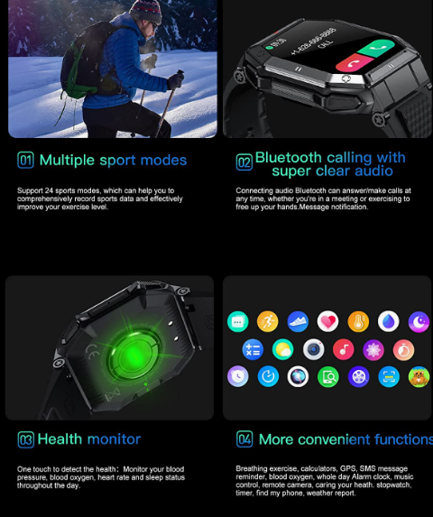 Military Smart Watches for Men Waterproof Outdoors Sport Fitness Activity Tracker Watch, 1.85'' HD Blood Pressure/Blood Oxygen/Heart Rate Monitor