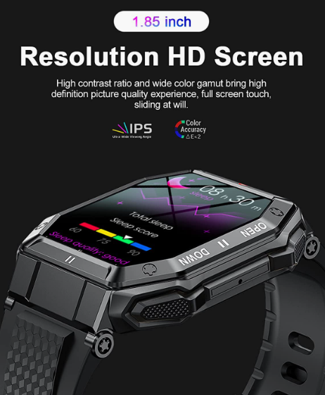 Military Smart Watches for Men Waterproof Outdoors Sport Fitness Activity Tracker Watch, 1.85'' HD Blood Pressure/Blood Oxygen/Heart Rate Monitor