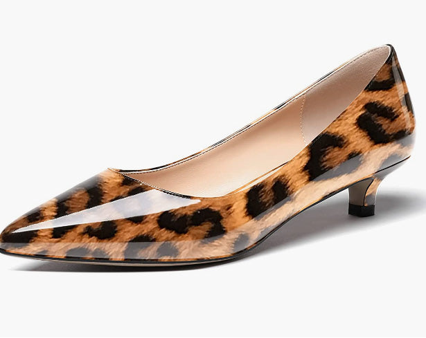 Women's Slip On Solid Pointed Toe Patent Kitten Low Heel Pumps Shoes
