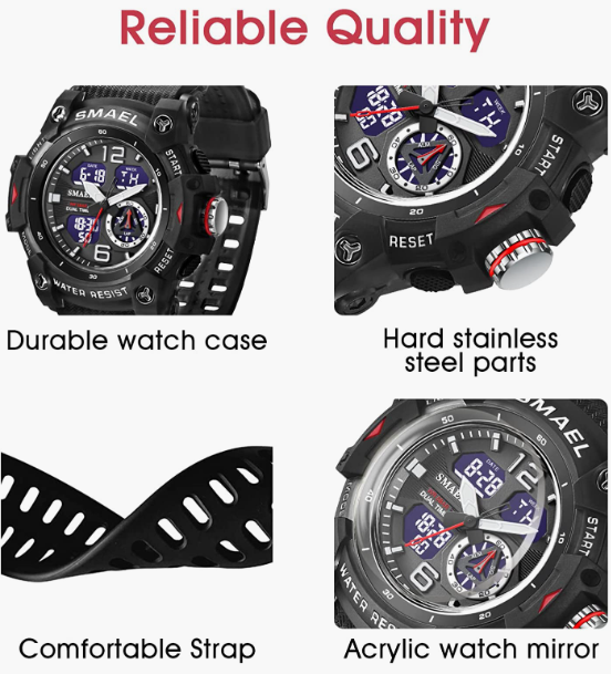 Sport Watches for Men Outdoor Military Digital Analog Stopwatch Waterproof Multifunctional Wrist Watch