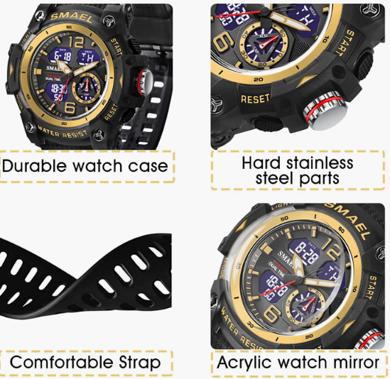 Sport Watches for Men Outdoor Military Digital Analog Stopwatch Waterproof Multifunctional Wrist Watch