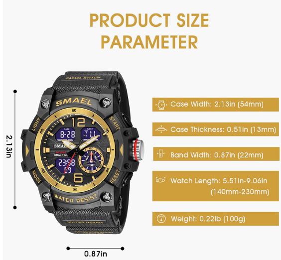 Sport Watches for Men Outdoor Military Digital Analog Stopwatch Waterproof Multifunctional Wrist Watch