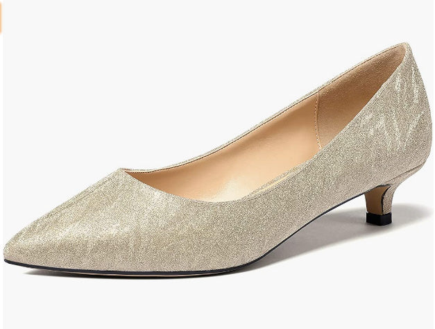Women's Slip On Solid Pointed Toe Patent Kitten Low Heel Pumps Shoes