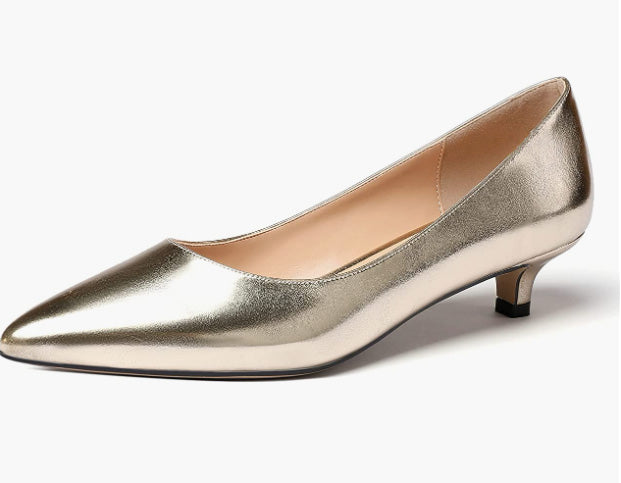 Women's Slip On Solid Pointed Toe Patent Kitten Low Heel Pumps Shoes