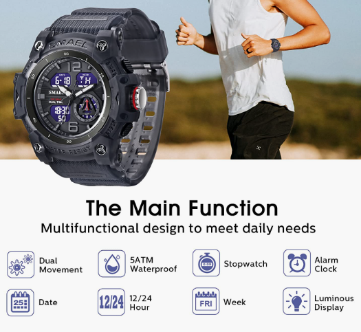 Sport Watches for Men Outdoor Military Digital Analog Stopwatch Waterproof Multifunctional Wrist Watch