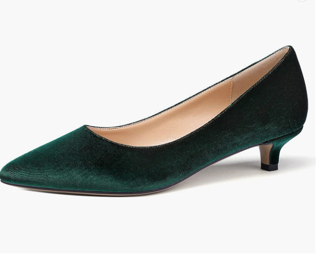 Women's Slip On Solid Pointed Toe Patent Kitten Low Heel Pumps Shoes