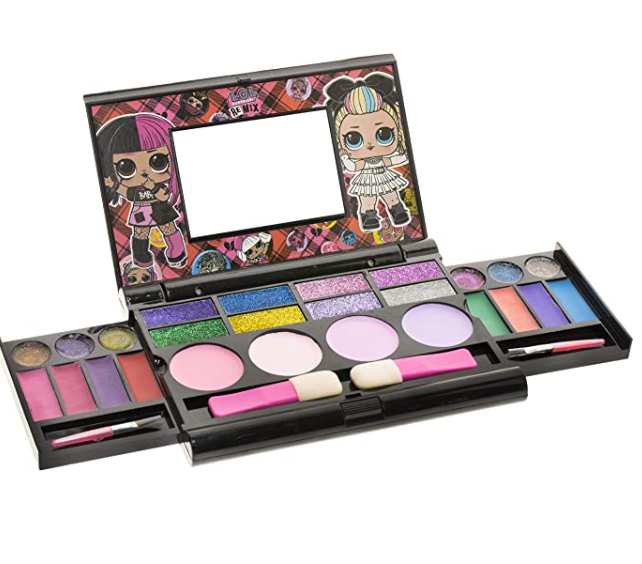 Mirror, 14 Lip glosses, 8 Eye Shadow, 4 Blushes & 4 Brushes Safe & Non-Toxic Colorful Portable Foldable Makeup Beauty Kit for Girls