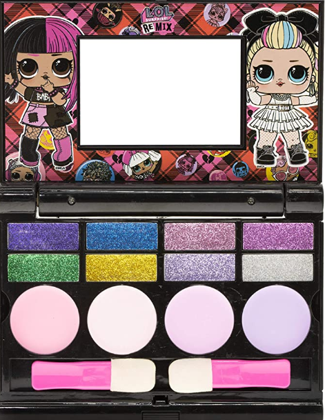 Mirror, 14 Lip glosses, 8 Eye Shadow, 4 Blushes & 4 Brushes Safe & Non-Toxic Colorful Portable Foldable Makeup Beauty Kit for Girls