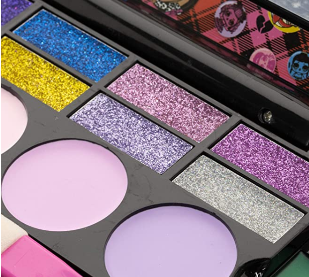 Mirror, 14 Lip glosses, 8 Eye Shadow, 4 Blushes & 4 Brushes Safe & Non-Toxic Colorful Portable Foldable Makeup Beauty Kit for Girls