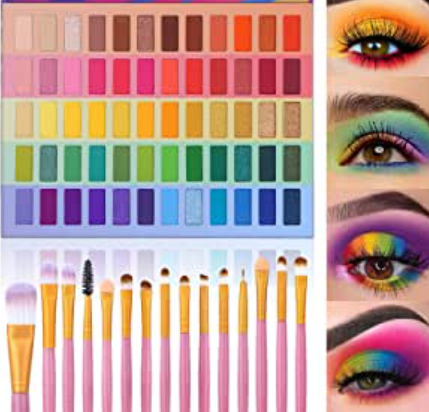 60 Colors Eyeshadow Palette with 15Pcs Make Up Brushes, Professional Colorful Eye Shadow Palettes Sets