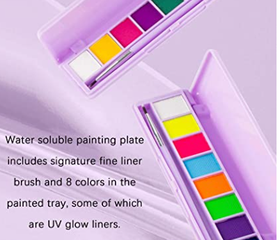 Highly Pigmented Water Based Face Body Paint Makeup,Matte and UV Glow Graphic Eyeliner Palette, include 6 UV Colors