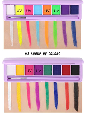Highly Pigmented Water Based Face Body Paint Makeup,Matte and UV Glow Graphic Eyeliner Palette, include 6 UV Colors