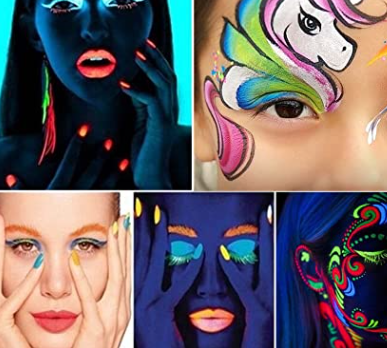 Highly Pigmented Water Based Face Body Paint Makeup,Matte and UV Glow Graphic Eyeliner Palette, include 6 UV Colors