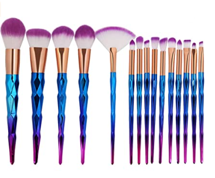 Shiny Gold Makeup Brush Set Professional Foundation Powder Cream Blush Brush Kits (Blue)