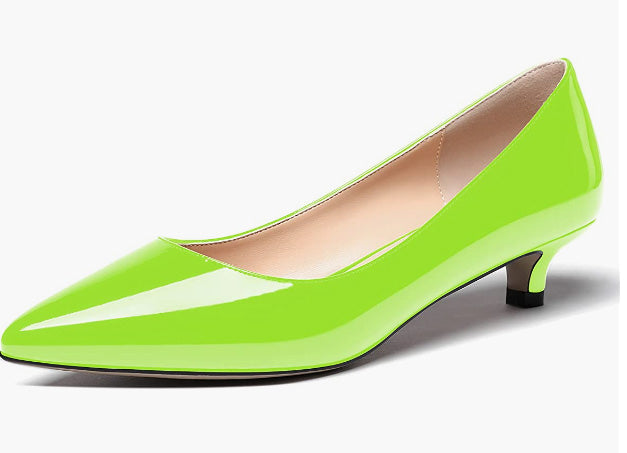 Women's Slip On Solid Pointed Toe Patent Kitten Low Heel Pumps Shoes