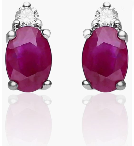 Valentine's Jewelry 14K White Gold Genuine Ruby Diamond (I1,I2) Earring for Women