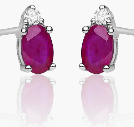 Valentine's Jewelry 14K White Gold Genuine Ruby Diamond (I1,I2) Earring for Women
