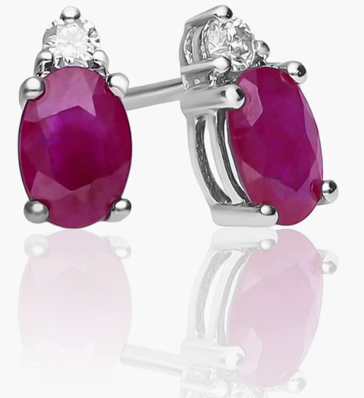 Valentine's Jewelry 14K White Gold Genuine Ruby Diamond (I1,I2) Earring for Women