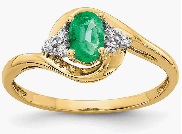 14k Yellow Gold Diamond and Emerald Engagement Ring