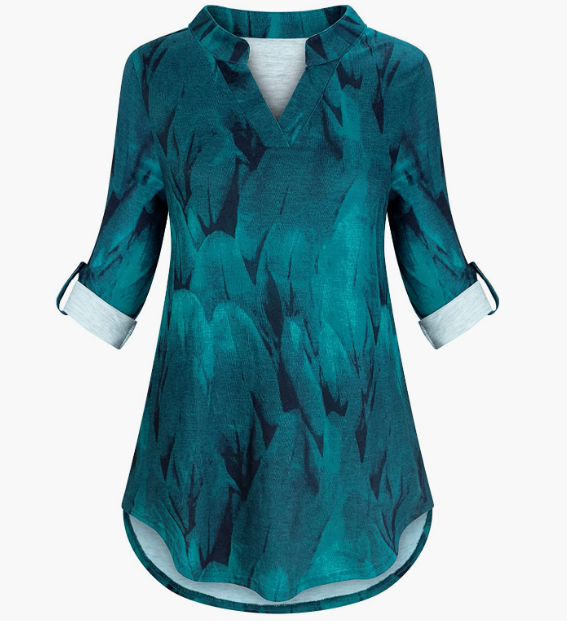 CASUAL Roll Sleeve Shirts Notch V Neck Turkey