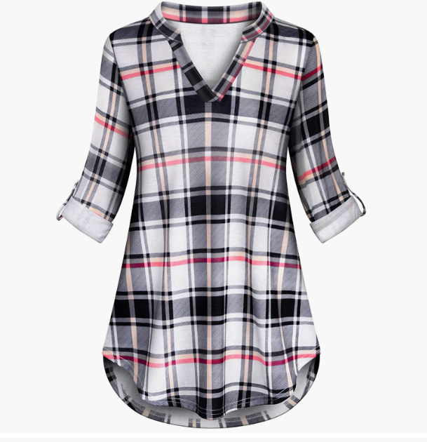 CASUAL Roll Sleeve Shirts Notch V Neck Turkey