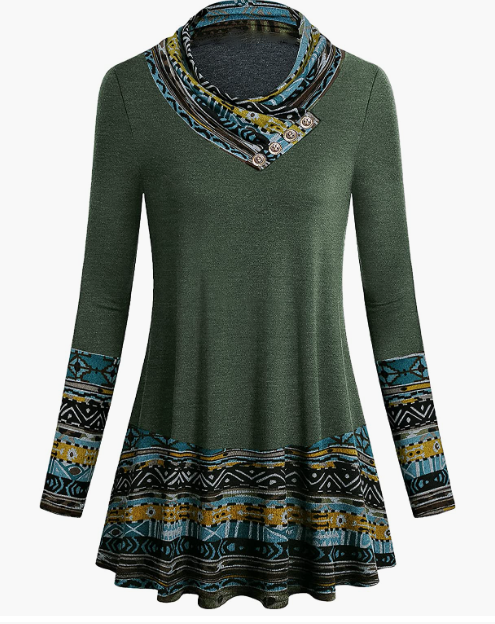 CASUAL Long Sleeve Vintage Cowl Neck Tunic