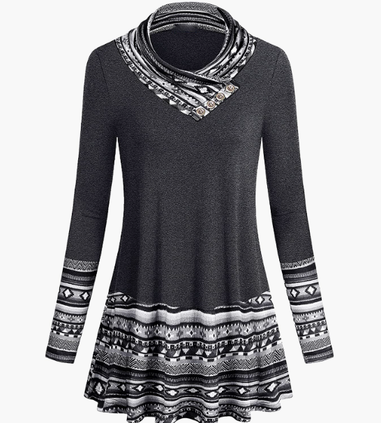 CASUAL Long Sleeve Vintage Cowl Neck Tunic