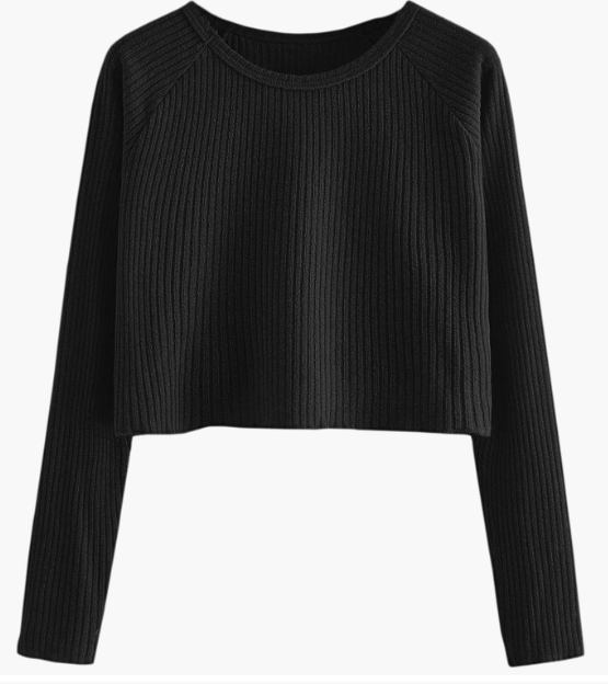CASUAL Knit Raglan Long Sleeve Crop Top T Shirt