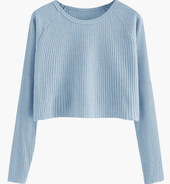 CASUAL Knit Raglan Long Sleeve Crop Top T Shirt
