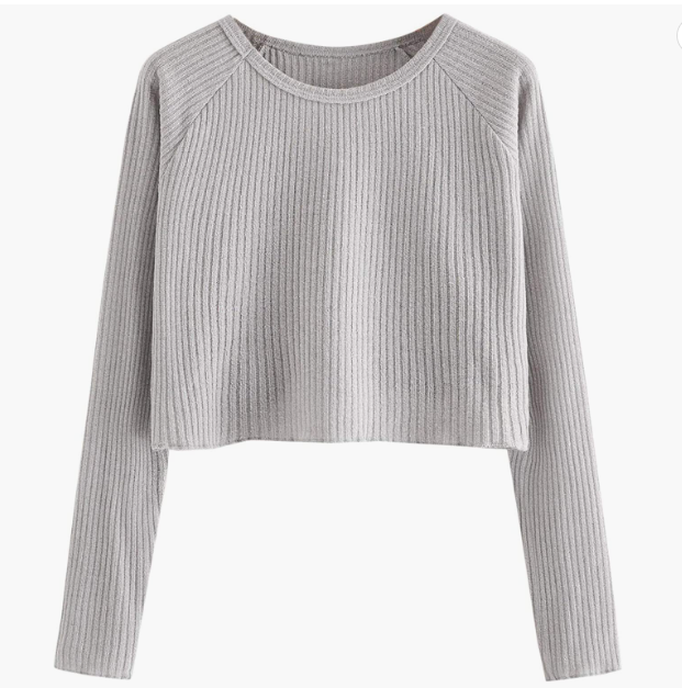 CASUAL Knit Raglan Long Sleeve Crop Top T Shirt