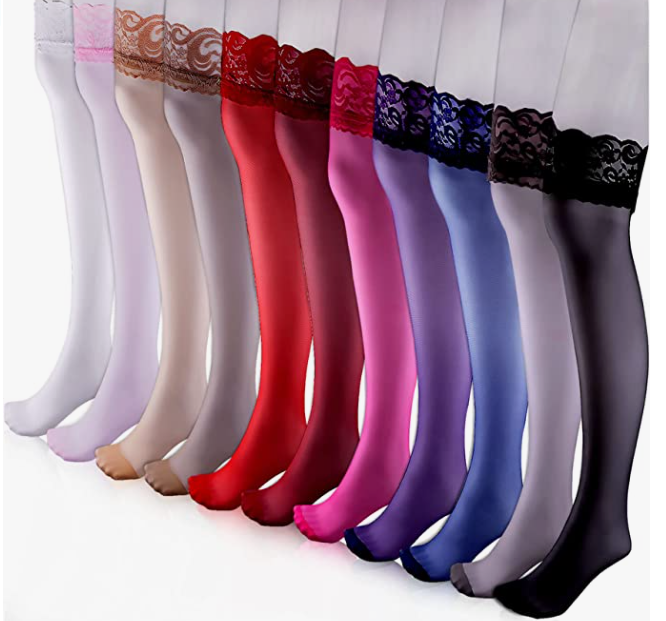 11 Pairs Thigh High Stockings Lace Thigh High Socks Top Lace Stockings Sheer Thigh High Stockings for Women