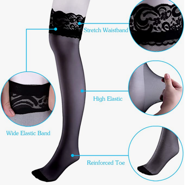 11 Pairs Thigh High Stockings Lace Thigh High Socks Top Lace Stockings Sheer Thigh High Stockings for Women