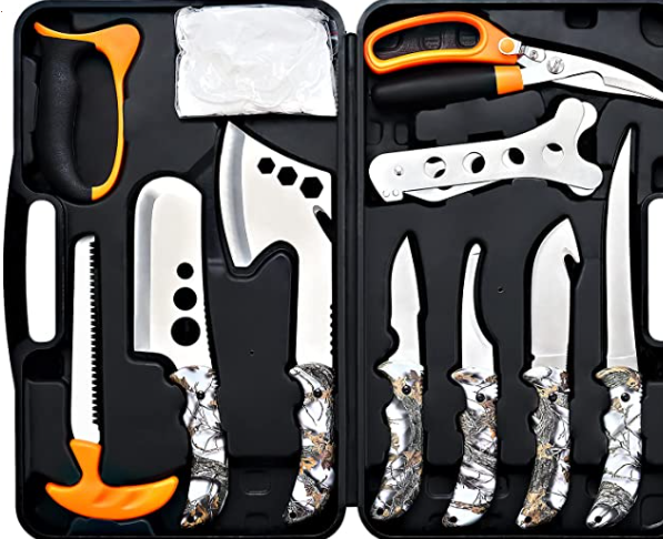 WORLD STRONGEST Butcher Game Processor Set, 12 Pieces , Hunting Deer Knife Set Field Dressing Kit Portable