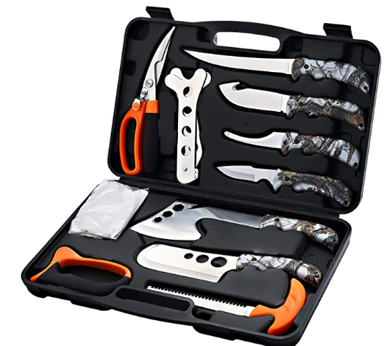 WORLD STRONGEST Butcher Game Processor Set, 12 Pieces , Hunting Deer Knife Set Field Dressing Kit Portable